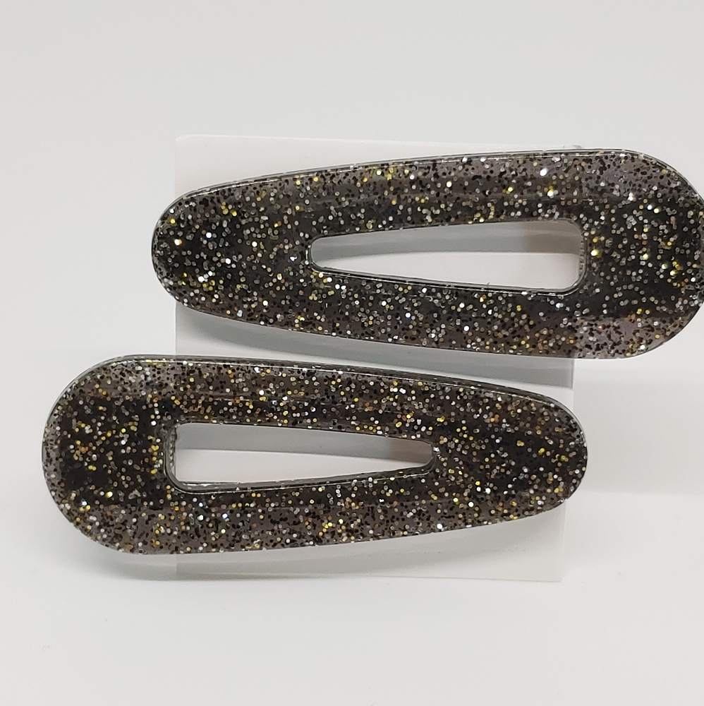 Barrettes Set of 2 Black w/ Glitter